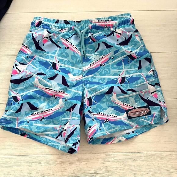 Vineyard Vines Boys Chappy Airplane Print Swim Trunks With Stretch in Jake Blue - Picture 2 of 12